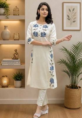 Wine lady premium khadi cotton fabric embroidery work kurta with pant 1