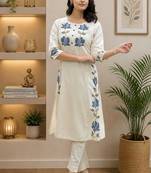 Wine lady premium khadi cotton fabric embroidery work kurta with pant