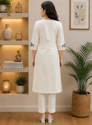 Wine lady premium khadi cotton fabric embroidery work kurta with pant 2