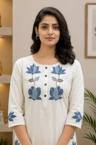 Wine lady premium khadi cotton fabric embroidery work kurta with pant
