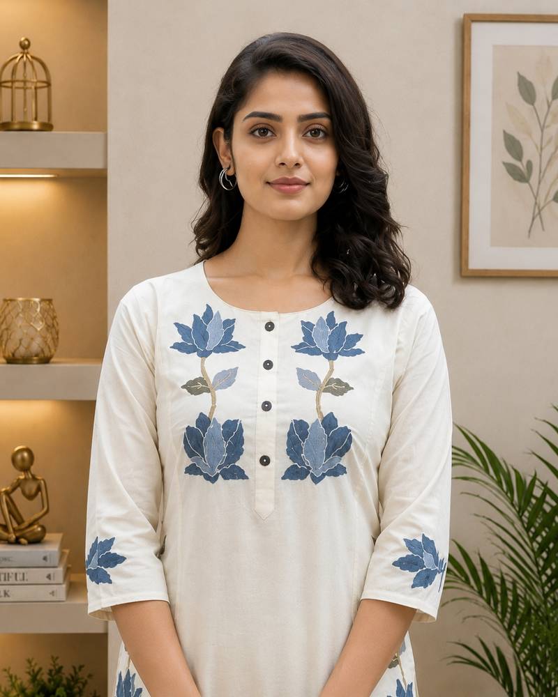 Wine lady premium khadi cotton fabric embroidery work kurta with pant