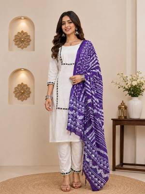 Wine laday premium khadi cotton fabric embroidery work kurta set with dupatta 1