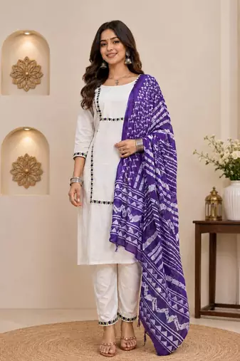 Wine laday premium khadi cotton fabric embroidery work kurta set with dupatta