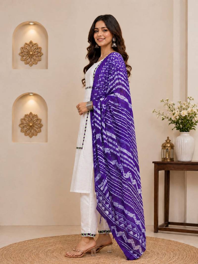 Wine laday premium khadi cotton fabric embroidery work kurta set with dupatta