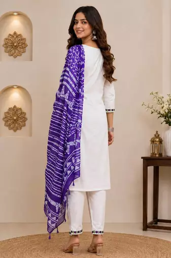 Wine laday premium khadi cotton fabric embroidery work kurta set with dupatta
