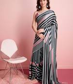 Grey printed satin fashion saree with blouse piece