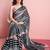 Grey printed satin fashion saree with blouse piece