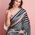 Grey printed satin fashion saree with blouse piece