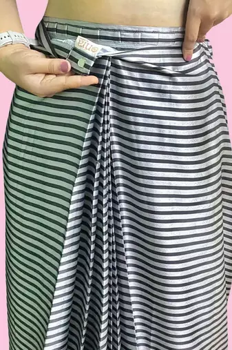 Grey printed satin fashion saree with blouse piece