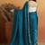 Teal plain satin designer saree with blouse piece