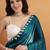 Teal plain satin designer saree with blouse piece