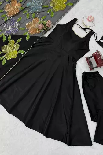 Black crepe silk thread with sequence salwar suit
