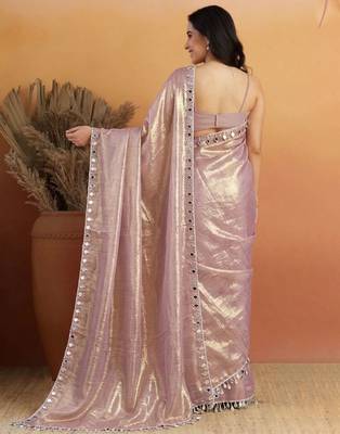 Lavender plain silk blend party wear saree with blouse piece 5