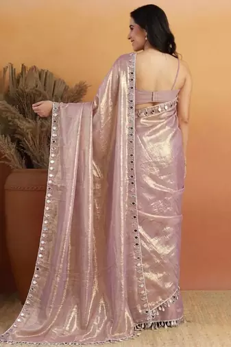 Lavender plain silk blend party wear saree with blouse piece