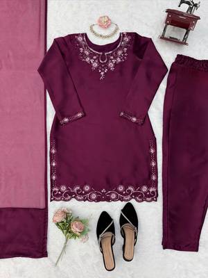 Wine art silk thread with sequence salwar suit 5