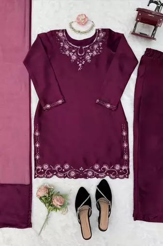 Wine art silk thread with sequence salwar suit