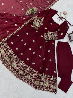Maroon fendy silk thread with sequence anarkali suit 5