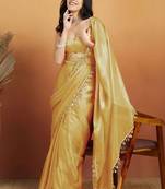 Yellow plain tissue festive wear saree with blouse piece