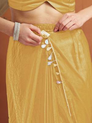 Yellow plain tissue festive wear saree with blouse piece 5