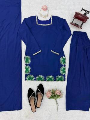 Blue american silk thread with sequence farshi plazzo suit 5