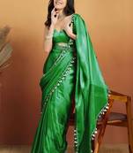 Green plain tissue festive wear saree with blouse piece