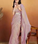 Lavender plain tissue festive wear saree with blouse piece