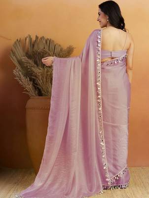 Lavender plain tissue festive wear saree with blouse piece 2