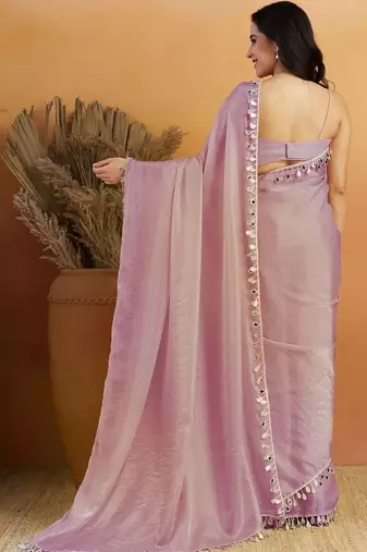 Lavender plain tissue festive wear saree with blouse piece