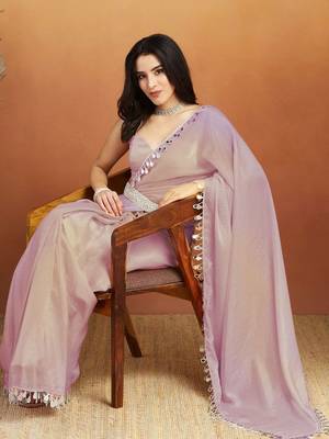 Lavender plain tissue festive wear saree with blouse piece 3