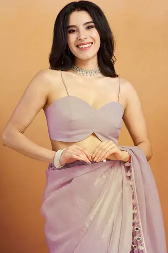 Lavender plain tissue festive wear saree with blouse piece
