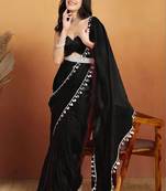 Black plain tissue festive wear saree with blouse piece