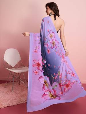 Purple elegant printed georgette saree with blouse piece 2