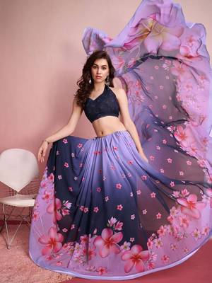 Purple elegant printed georgette saree with blouse piece 3
