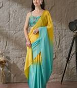 Multi plain satin designer saree with blouse piece
