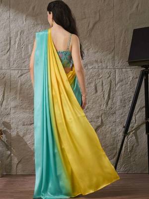 Multi plain satin designer saree with blouse piece 2