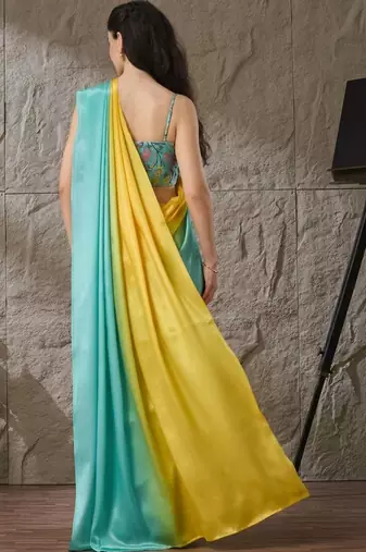 Multi plain satin designer saree with blouse piece