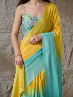 Multi plain satin designer saree with blouse piece 4