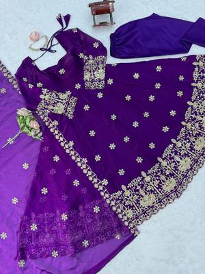 Violet fendy silk thread with sequence anarkali suit 5