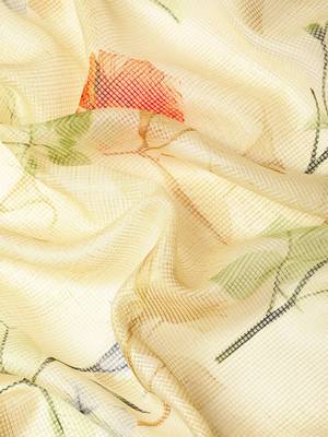 Cream elegant printed polycotton saree with blouse piece 4