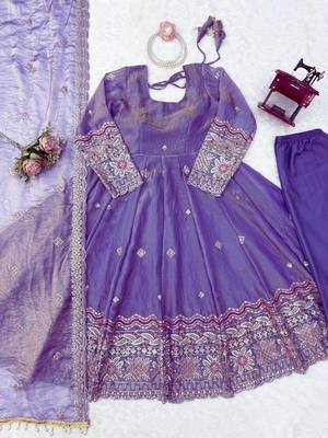 Lavender fendy silk thread with sequence anarkali suit 5