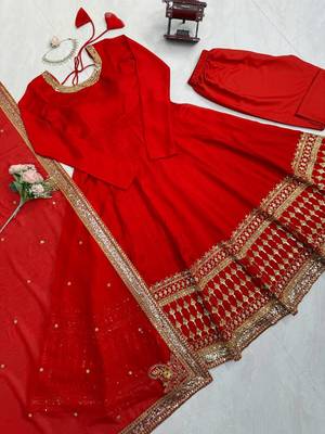 Red vichitra silk thread with sequence anarkali suit 5