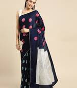 Navy blue elegant printed silk cotton saree with blouse piece