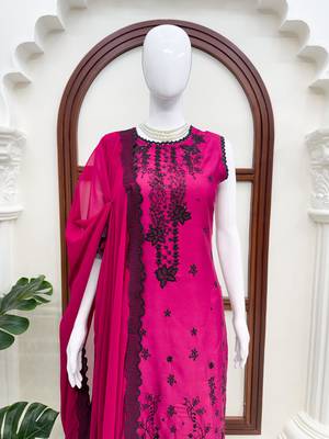 Rani pink roman silk thread with sequence salwar suit 5