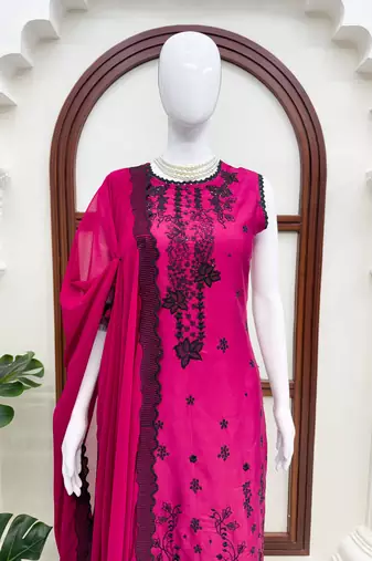 Rani pink roman silk thread with sequence salwar suit