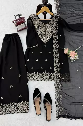 Black georgette thread with sequence plazzo suit