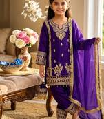 Purple gmy silk embroidery with cording sequence work girls kids dress set