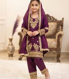 purple silk blend embroidery with cording sequence work girls kids dress set