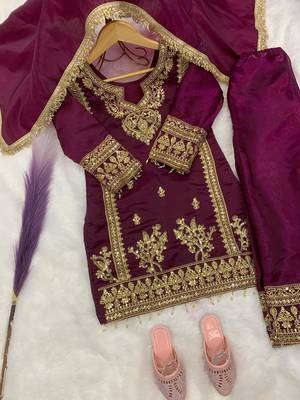 Wine gmy silk embroidery with cording sequence work girls kids dress set 5