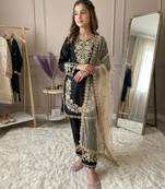 Black gmy silk embroidery sequence work girls kids dress set