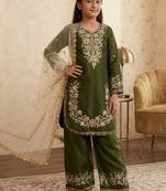 Mehendi gmy silk embroidery sequence work girls kids dress set